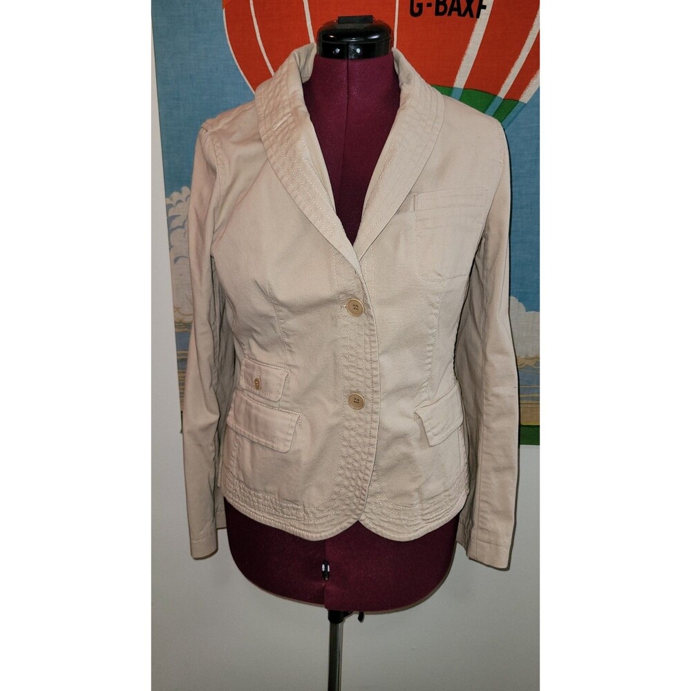 Talbots Women’s Beige Tan Stretch Cotton Blazer 2 Button Classic Work Jacket 14